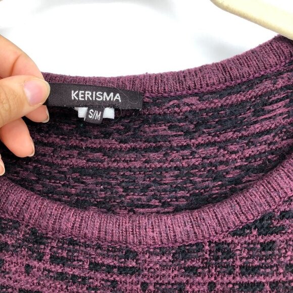 Kerisma Maroon burgundy marled knit drop shoulder round neck boxy sweater S/M - Picture 3 of 9